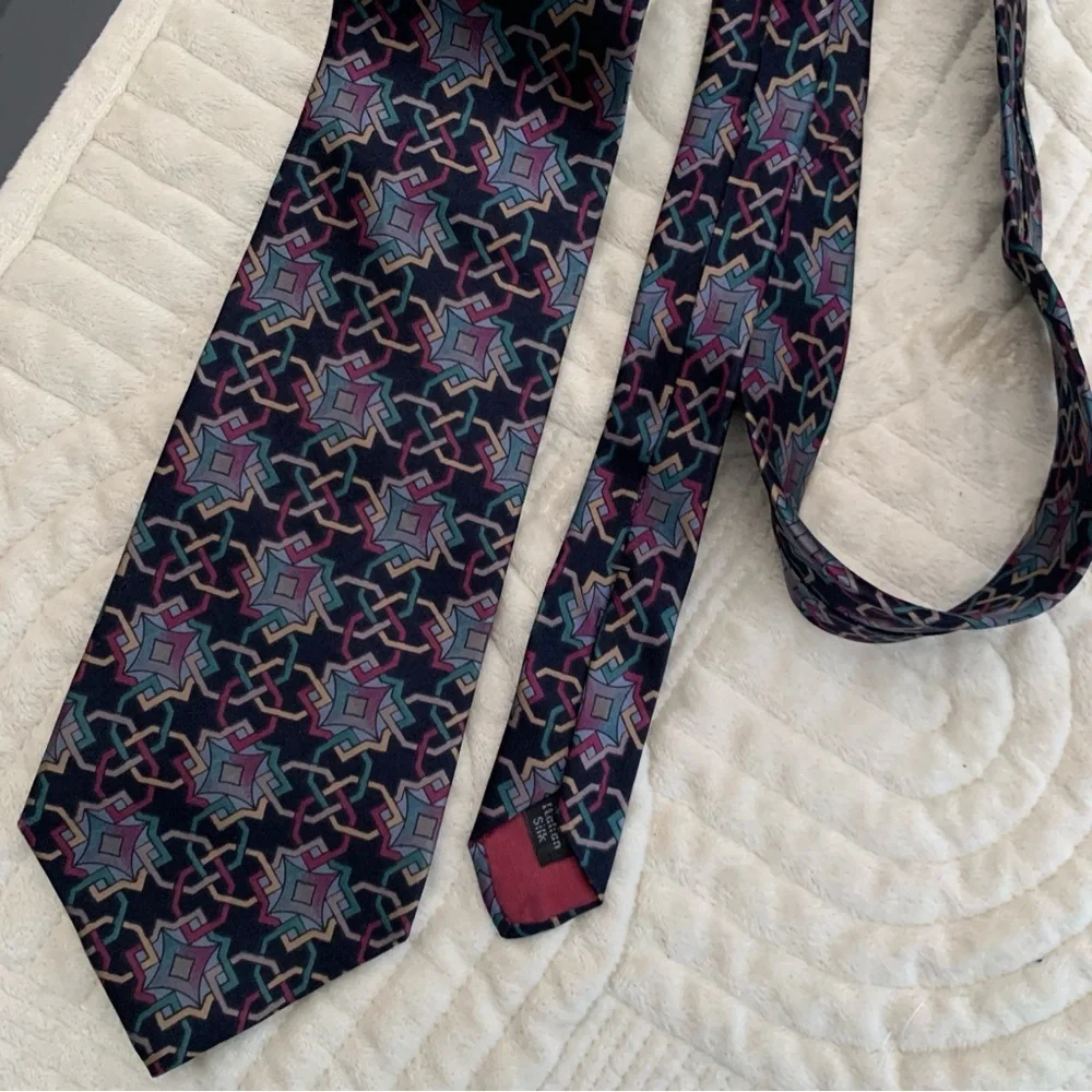 Zylos George Machado Italian Silk Navy Blue Patterned Tie